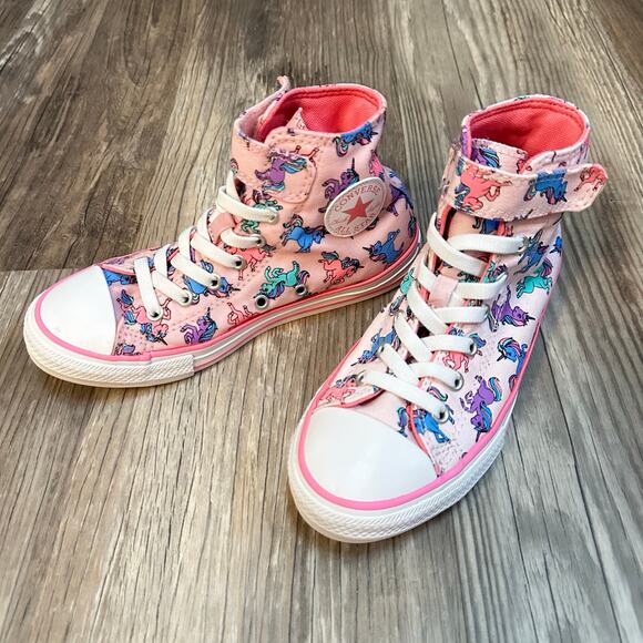 Converse Youth Size 3 A01673F HI Pink Unicorn High Top Sneakers Chuck Taylors - Picture 1 of 5